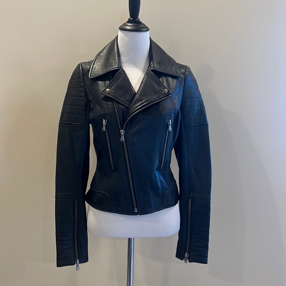 Kenna-T black lamb skin leather Moto jacket size xs